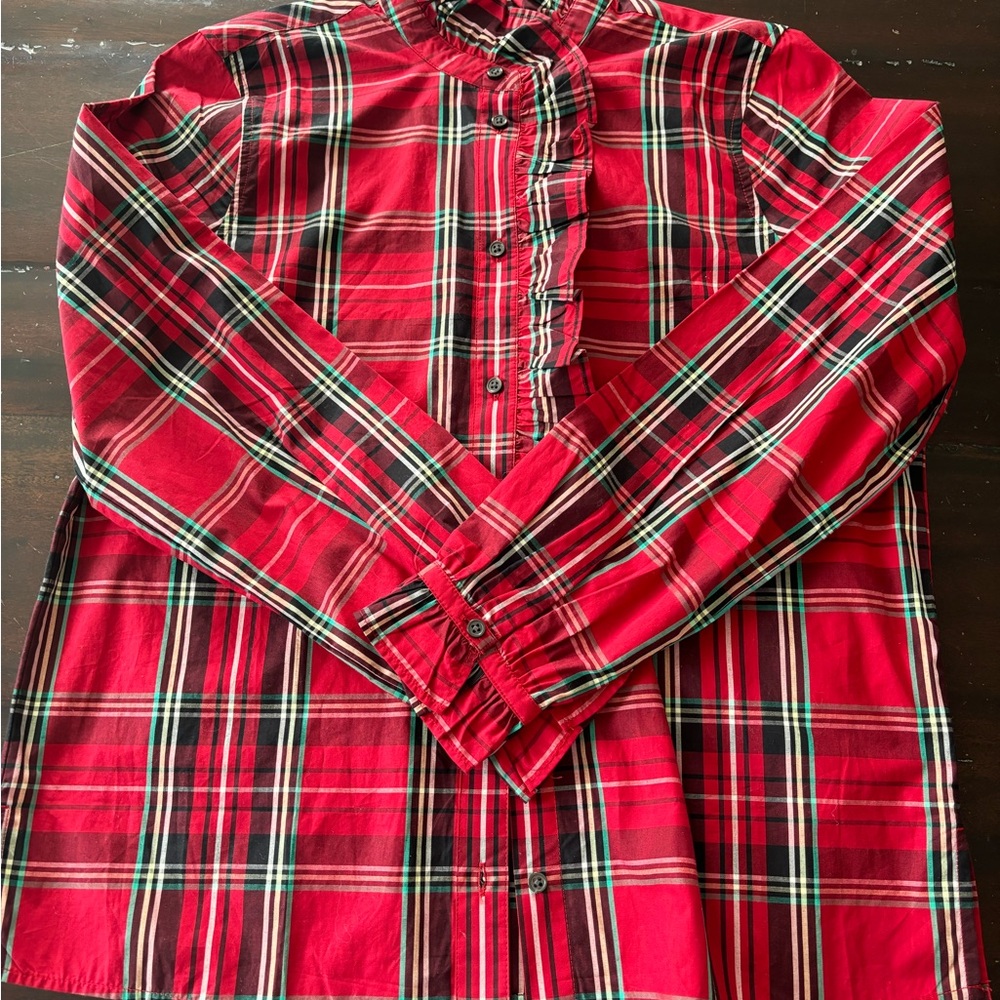 J. Crew Red and Black Plaid Women's Button Down Shirt